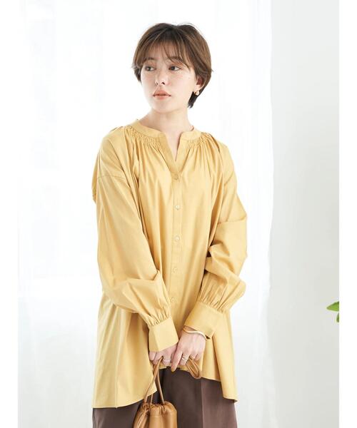 earth music&ecology（アースミュージックアンドエコロジー）の「シャーリングスキッパーチュニック（Tシャツ/カットソー・レディース・イエロー/ベージュ/オフホワイト/カーキ・FREE）」の9枚目の写真