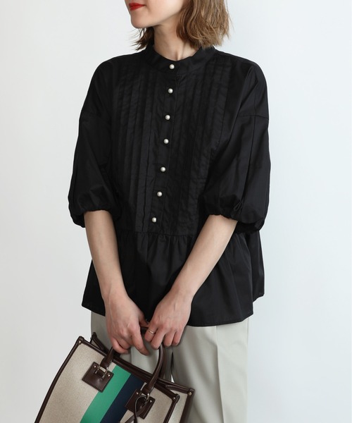 PICCIN（ピッチン）の「パールボタンペプラムピンタックブラウス（シャツ/ブラウス・レディース・ブラック/オフホワイト/ベビーピンク・M）」の4枚目の写真