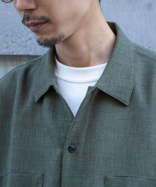 GLOSTER（グロスター）の「【GLOSTER/グロスター】リネンライクミリタリービッグシャツ オーバーサイズシャツ（シャツ/ブラウス・メンズ・ブラック/ベージュ/オリーブ・FREE）」の10枚目の写真