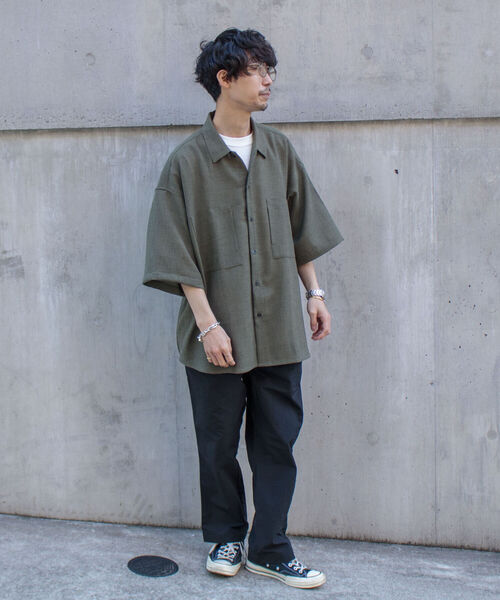 GLOSTER（グロスター）の「【GLOSTER/グロスター】リネンライクミリタリービッグシャツ オーバーサイズシャツ（シャツ/ブラウス・メンズ・ブラック/ベージュ/オリーブ・FREE）」の15枚目の写真