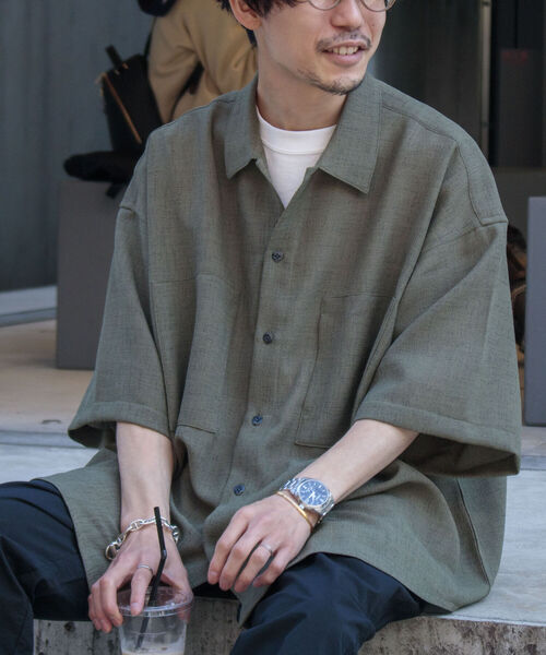 GLOSTER（グロスター）の「【GLOSTER/グロスター】リネンライクミリタリービッグシャツ オーバーサイズシャツ（シャツ/ブラウス・メンズ・ブラック/ベージュ/オリーブ・FREE）」の18枚目の写真