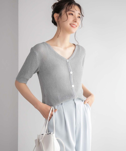 fifth（フィフス）の「ハーフスリーブニットカーディガン（カーディガン/ボレロ・レディース・ホワイト/ブルーグレー・M）」の7枚目の写真