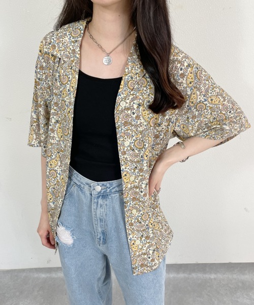 nemne store（ネンネストア）の「総柄開襟半袖シャツ（シャツ/ブラウス・レディース・イエロー/ホワイト系その他2/ネイビー/ホワイト系その他・フリー）」の17枚目の写真