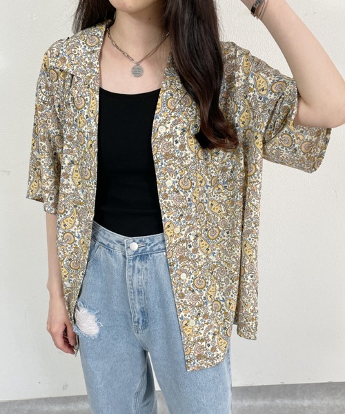 nemne store（ネンネストア）の「総柄開襟半袖シャツ（シャツ/ブラウス・レディース・イエロー/ホワイト系その他2/ネイビー/ホワイト系その他・フリー）」の6枚目の写真