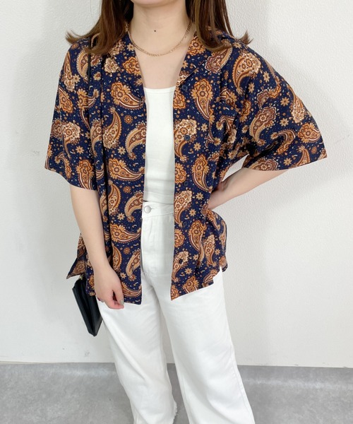 nemne store（ネンネストア）の「総柄開襟半袖シャツ（シャツ/ブラウス・レディース・イエロー/ホワイト系その他2/ネイビー/ホワイト系その他・フリー）」の12枚目の写真