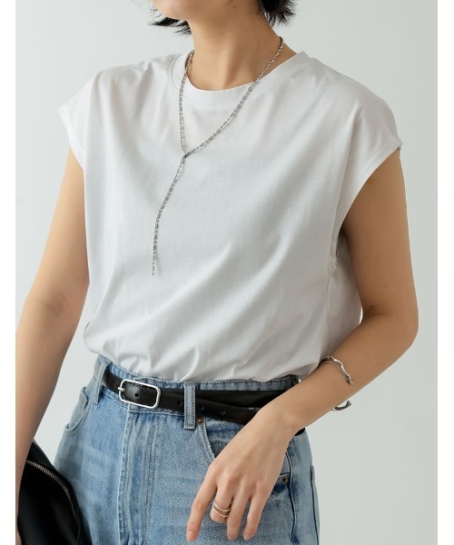 Re:EDIT（リエディ）の「[接触冷感]フレンチスリーブシルケットカットソー（Tシャツ/カットソー・レディース・ブラック/グリーン/ブルー/ピンク/ホワイト/オレンジ・MEDIUM/LARGE）」の22枚目の写真