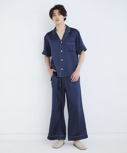 FOO TOKYO シルクパジャマ ナローパイピング エレガントネイビー