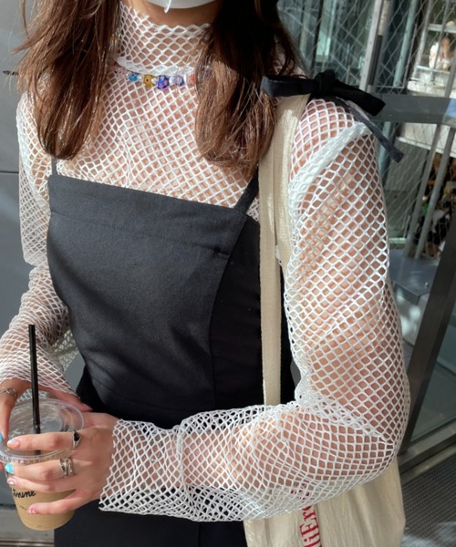 nemne store(ネンネストア)の「【低身長用サイズあり】メッシュプルオーバー(Tシャツ/カットソー・レディース・ブラック/オフホワイト/クリーム・SMALL/MEDIUM)」の1枚目の写真