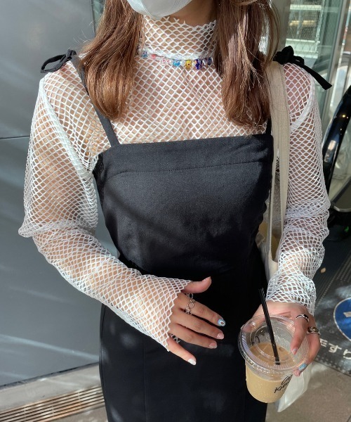 nemne store(ネンネストア)の「【低身長用サイズあり】メッシュプルオーバー(Tシャツ/カットソー・レディース・ブラック/オフホワイト/クリーム・SMALL/MEDIUM)」の4枚目の写真