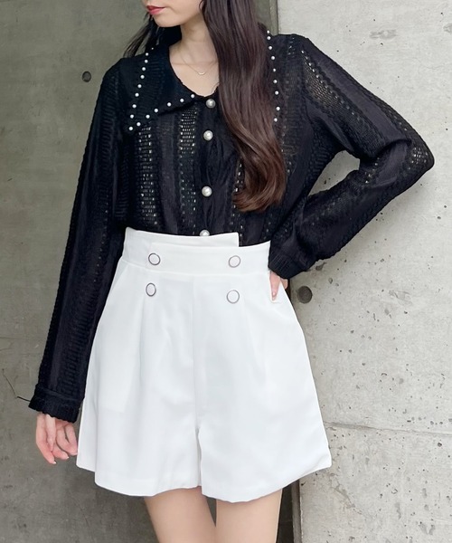 MIIA（ミーア）の「パール釦レースカーディガン（カーディガン/ボレロ・レディース・ブラック/ベージュ/オフホワイト・FREE）」の3枚目の写真