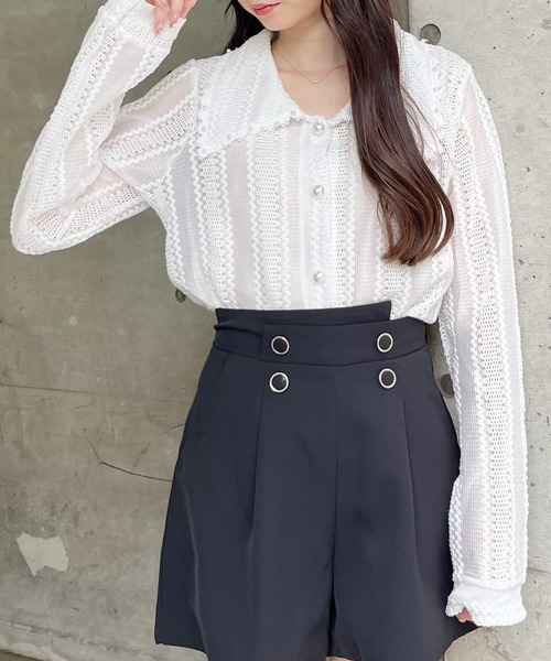 MIIA（ミーア）の「パール釦レースカーディガン（カーディガン/ボレロ・レディース・ブラック/ベージュ/オフホワイト・FREE）」の9枚目の写真