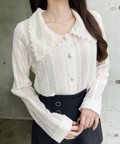 MIIA（ミーア）の「パール釦レースカーディガン（カーディガン/ボレロ・レディース・ブラック/ベージュ/オフホワイト・FREE）」の5枚目の写真