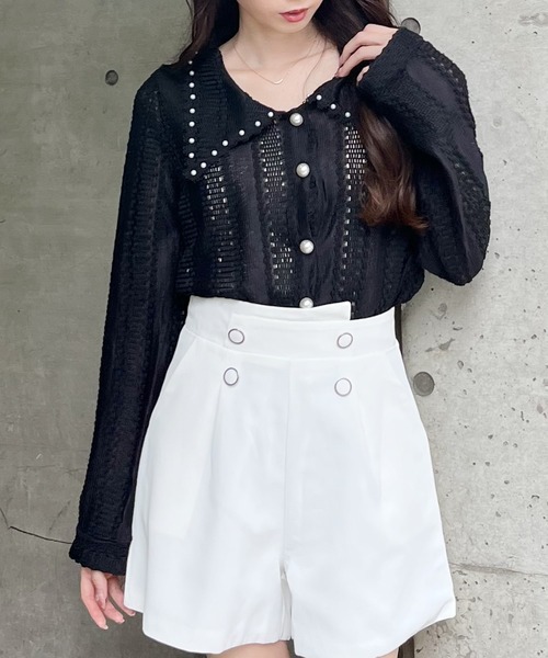 MIIA（ミーア）の「パール釦レースカーディガン（カーディガン/ボレロ・レディース・ブラック/ベージュ/オフホワイト・FREE）」の7枚目の写真