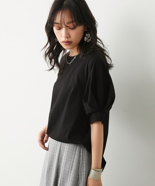 CHIC STYLE(シックスタイル)の「<大きいサイズ>綿100%パフスリーブカットソートップス シックスタイル(Tシャツ/カットソー・レディース・ブラウン/ブラック・4/5/7/8/3/6/2)」の11枚目の写真