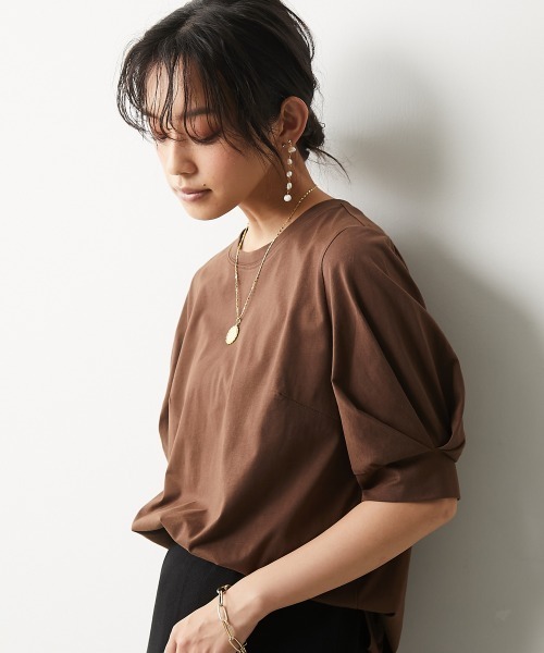 CHIC STYLE(シックスタイル)の「<大きいサイズ>綿100%パフスリーブカットソートップス シックスタイル(Tシャツ/カットソー・レディース・ブラウン/ブラック・4/5/7/8/3/6/2)」の6枚目の写真