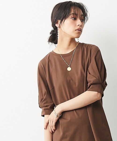 CHIC STYLE(シックスタイル)の「<大きいサイズ>綿100%パフスリーブカットソートップス シックスタイル(Tシャツ/カットソー・レディース・ブラウン/ブラック・4/5/7/8/3/6/2)」の5枚目の写真