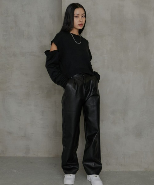 試着のみ❣️黒ファー袖のニットトップス FURFUR（ファーファー）の「イレギュラーリブスリーブニット