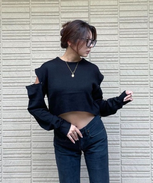 FIG&VIPER（フィグアンドバイパー）の「袖取り外し3WAYニットトップス（ニット/セーター・レディース・ブラック/ピンク/ブルー・FREE）」の6枚目の写真