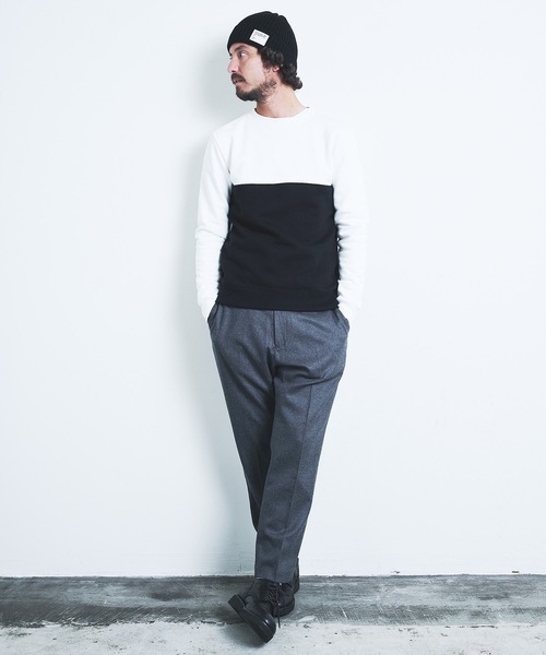 Magine（マージン）の「BACK BRASHED URAKE 2TONE P/O SWEAT L/S:裏毛裏起毛 2トーン プルオーバースウェット 22AW（スウェット・メンズ・ホワイト/グレー/オリーブ/グレイッシュベージュ・44/46/48）」の8枚目の写真