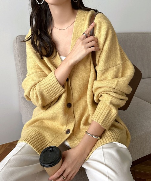 セール】【新色追加】Vネック長袖ニットカーディガン（カーディガン
