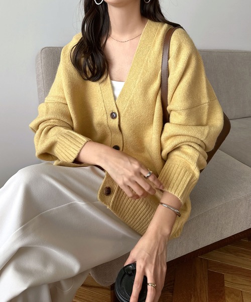 セール】【新色追加】Vネック長袖ニットカーディガン（カーディガン