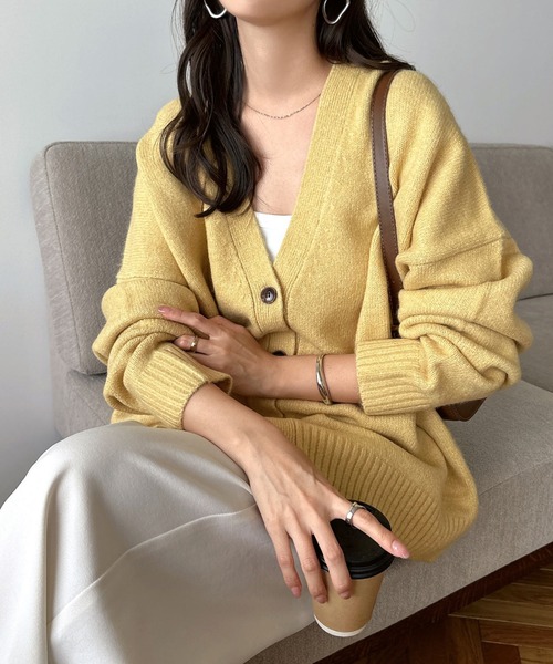 セール】【新色追加】Vネック長袖ニットカーディガン（カーディガン