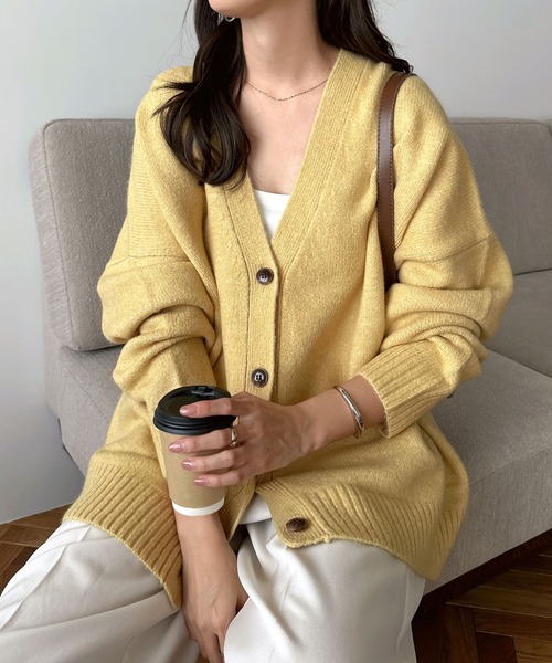 セール】【新色追加】Vネック長袖ニットカーディガン（カーディガン
