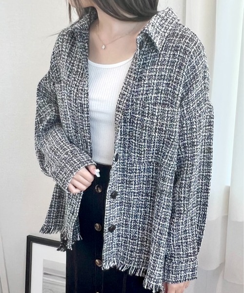 CECIL McBEE（セシルマクビー）の「ツイードジャケット（テーラードジャケット・レディース・ブラック/ホワイト・MEDIUM/LARGE）」の2枚目の写真