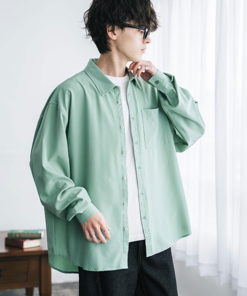 Rocky Monroe(ロッキーモンロー)の「新色追加 オーバーサイズ レギュラーカラーストレッチ長袖シャツ(シャツ/ブラウス・メンズ・ホワイト/ブラック/ネイビー/バーガンディー/ブルーグリーン/グレイッシュベージュ/チャコール/ブルー/グレー/ダークパープル/ブルーグレー/カーキ/グレー系/ミント/ピンク・M/XL/L)」の9枚目の写真