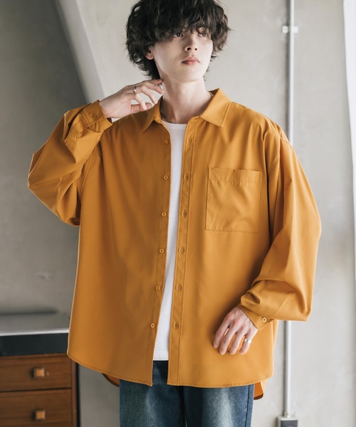 Rocky Monroe（ロッキーモンロー）の「新色追加 オーバーサイズ レギュラーカラーストレッチ長袖シャツ（シャツ/ブラウス・メンズ・ホワイト/ブラック/ネイビー/バーガンディー/ブルーグリーン/グレイッシュベージュ/チャコール/ブルー/グレー/ダークパープル/ブルーグレー/カーキ/グレー系/ミント/ピンク/マスタード・M/XL/L）」の14枚目の写真