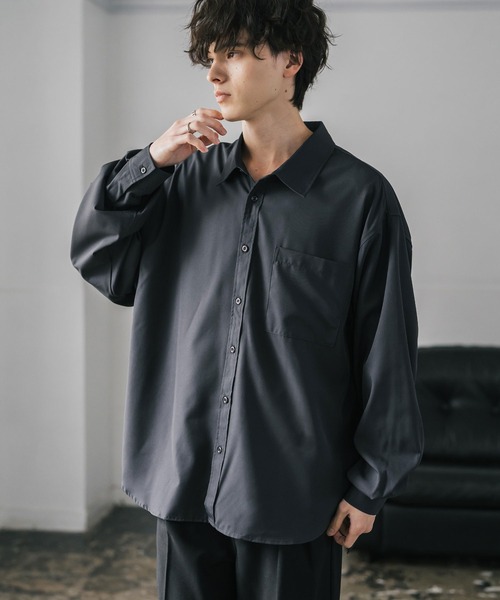 セール】新色追加 オーバーサイズ レギュラーカラーストレッチ長袖