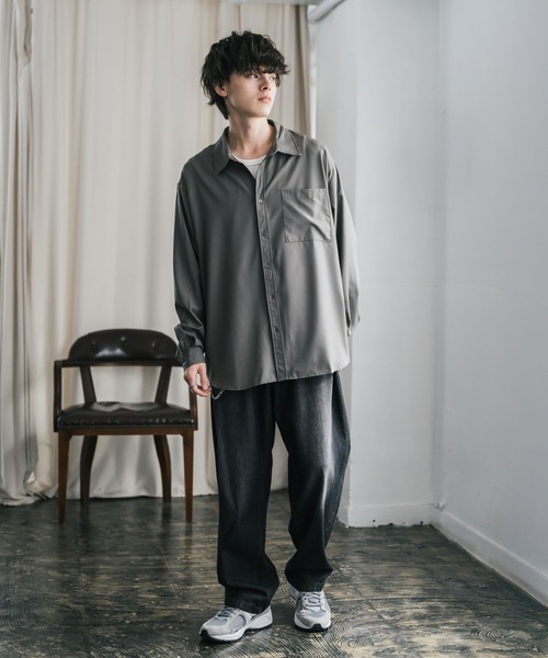 セール】新色追加 オーバーサイズ レギュラーカラーストレッチ長袖