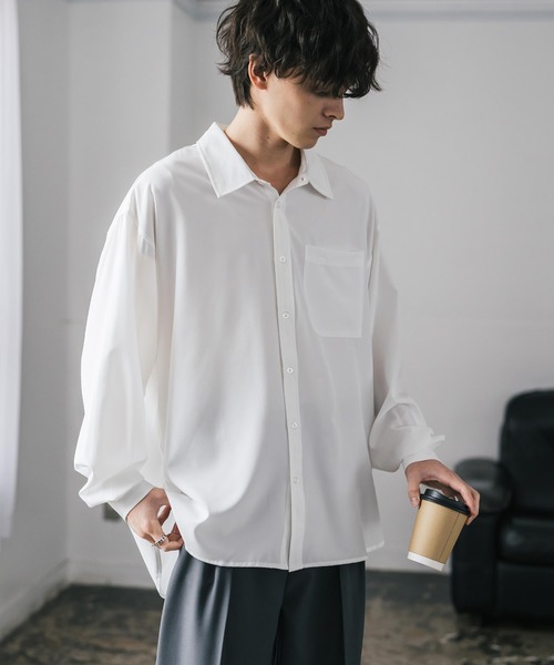 セール】新色追加 オーバーサイズ レギュラーカラーストレッチ長袖