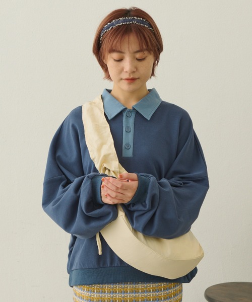 MERLOT(メルロー)の「ワイドポロスウェット(スウェット・レディース・ブラック/レッド/ブルー・FREE)」の2枚目の写真