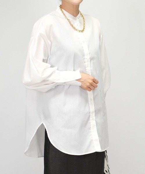 ＡＮＤＪ（アンドジェイ）の「【2022/AW】バンドカラーBIGシャツ ストライプシャツ（シャツ/ブラウス・レディース・ブルー/ホワイト/ブラック・M）」の2枚目の写真