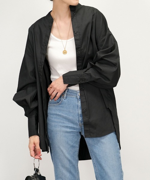 ＡＮＤＪ（アンドジェイ）の「【2022/AW】バンドカラーBIGシャツ ストライプシャツ（シャツ/ブラウス・レディース・ブルー/ホワイト/ブラック・M）」の3枚目の写真