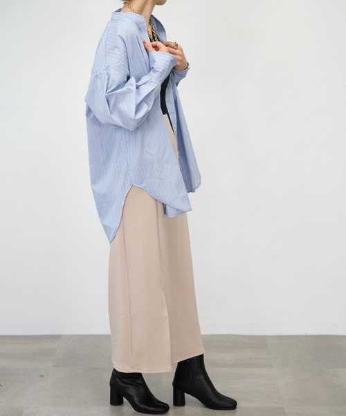 ＡＮＤＪ（アンドジェイ）の「【2022/AW】バンドカラーBIGシャツ ストライプシャツ（シャツ/ブラウス・レディース・ブルー/ホワイト/ブラック・M）」の21枚目の写真