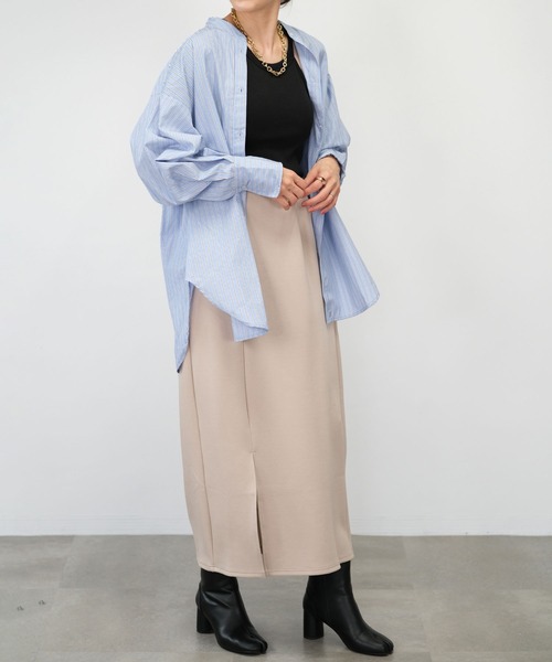 ＡＮＤＪ（アンドジェイ）の「【2022/AW】バンドカラーBIGシャツ ストライプシャツ（シャツ/ブラウス・レディース・ブルー/ホワイト/ブラック・M）」の19枚目の写真