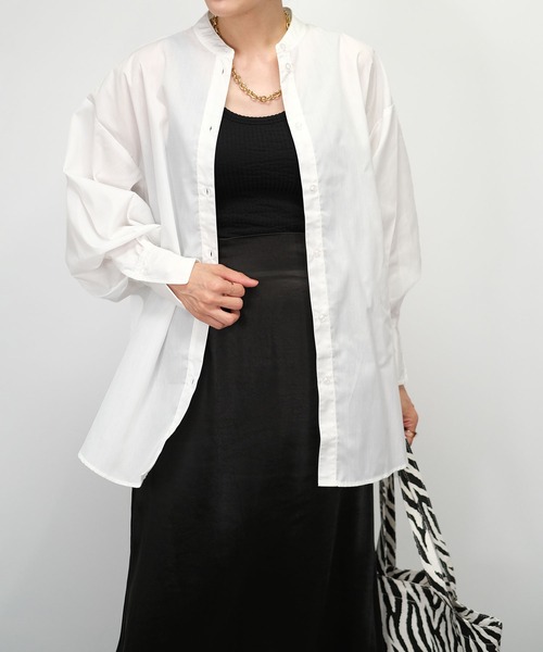 ＡＮＤＪ（アンドジェイ）の「【2022/AW】バンドカラーBIGシャツ ストライプシャツ（シャツ/ブラウス・レディース・ブルー/ホワイト/ブラック・M）」の9枚目の写真