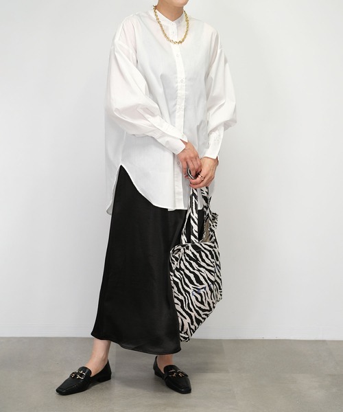 ＡＮＤＪ（アンドジェイ）の「【2022/AW】バンドカラーBIGシャツ ストライプシャツ（シャツ/ブラウス・レディース・ブルー/ホワイト/ブラック・M）」の12枚目の写真