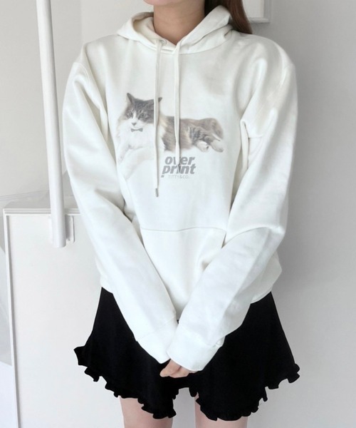 TITTY&CO.（ティティーアンドコー）の「TITTY&CO. × overprint cat print over size parker（パーカー・レディース・ホワイト/ブラック・MEDIUM/LARGE）」の15枚目の写真