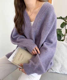 andme | 天竺編みVネック長袖ニットトップス(ニット/セーター)