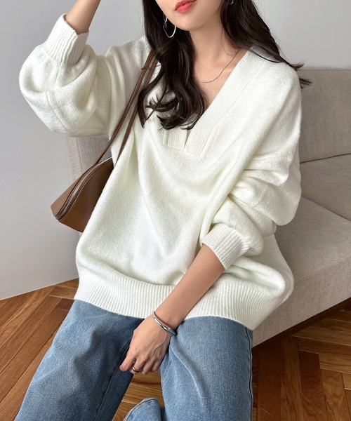 マークアンドロナ Vネックニット MARK&LONA マークアンドロナ Vネック ニットセーター ピンク系