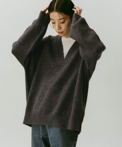 新色追加】オーバーサイズVネック長袖ニットトップス（ニット/セーター