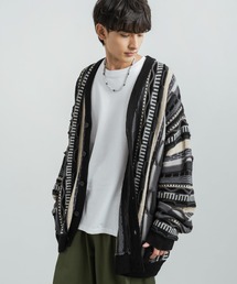 Rocky Monroe（ロッキーモンロー）の「オーバーサイズ ジャガードストライプ ヴィンテージライク3Dニットカーディガン（カーディガン/ボレロ・メンズ）」