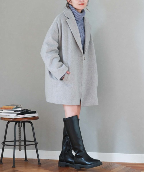 archives（アルシーヴ）の「’ウールミドルチェスターコート’（チェスターコート・レディース・グレー/グレイッシュベージュ/ベージュ/ブラック・MEDIUM）」の11枚目の写真