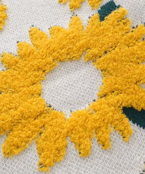 HOOK(フック)の「【HOOK】サガラ刺繍風ひまわり総柄ニット(ニット/セーター・メンズ・ブラック/ホワイト・L/XL/M)」の9枚目の写真