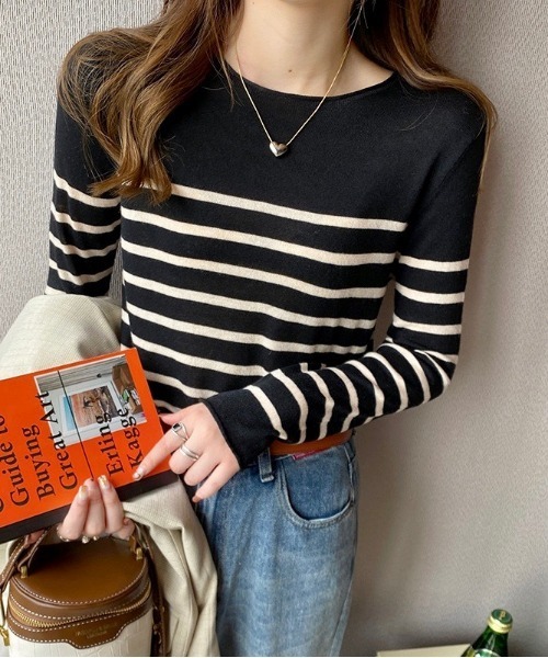 Burner（バーナー）の「【OKUOKU　0909】クルーネック　ライト　ボーダーニット　　　WAT-tops-685208571564-15（ニット/セーター・レディース・B/A/C/D/E/F・FREE）」の3枚目の写真