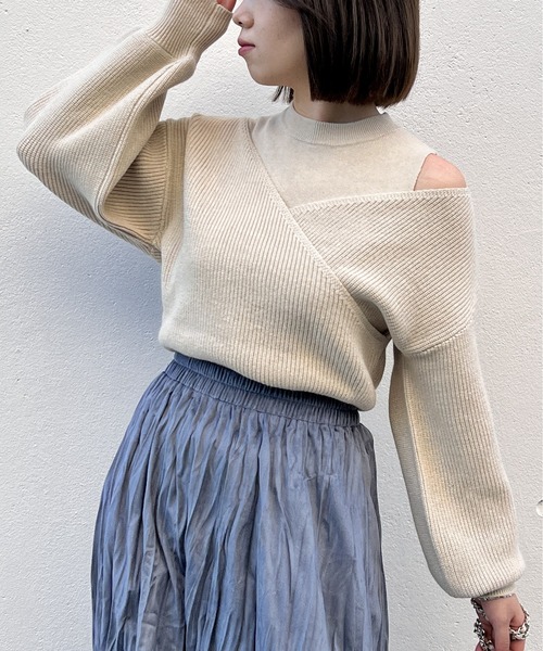 オンラインファッション - NOMAE シャツレイヤードシャギーニット ベージュ