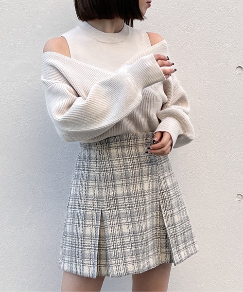 NOMAE(ノーマエ)の「カシュクールレイヤードニット(7G)(ニット/セーター・レディース・ホワイト/グレー/ベージュ/ライトピンク・FREE)」の11枚目の写真